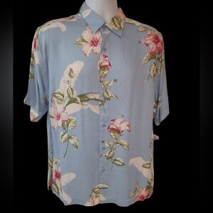 Cubavera Blue Floral Men's Short Sleeve Button Down Shirt Size L